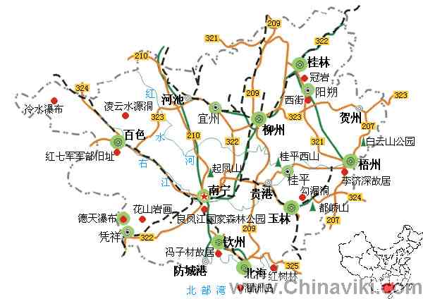 広西壮族自治区旅行地図
