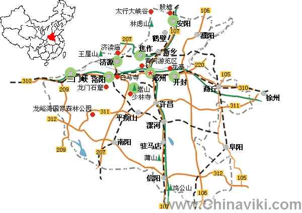 河南省旅行地図