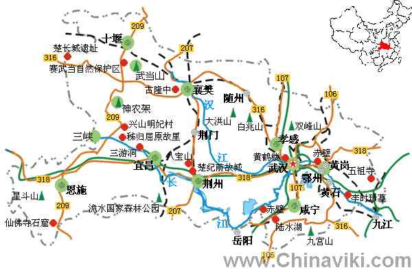 湖北省旅行地図