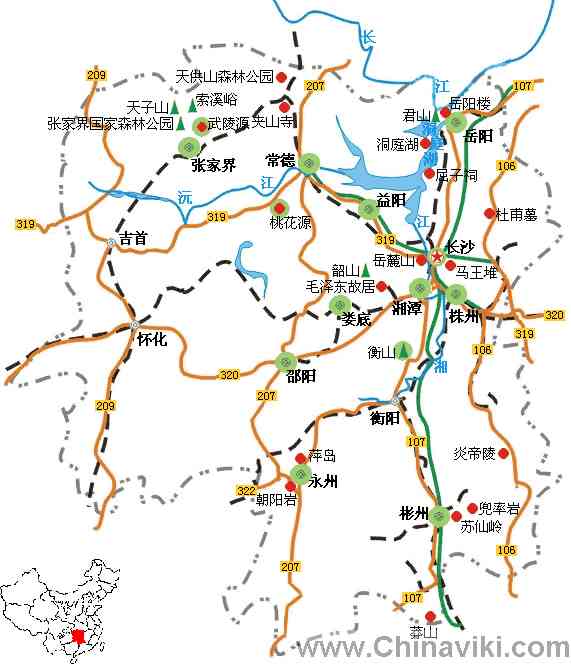 湖南省旅行地図
