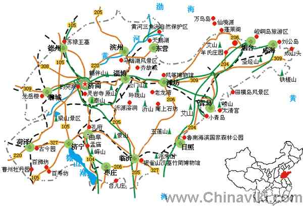 山東省旅行地図