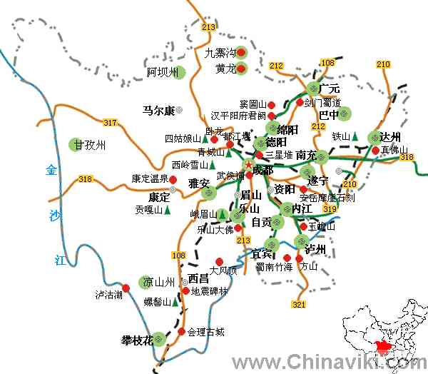 四川省旅行地図 旅情中国