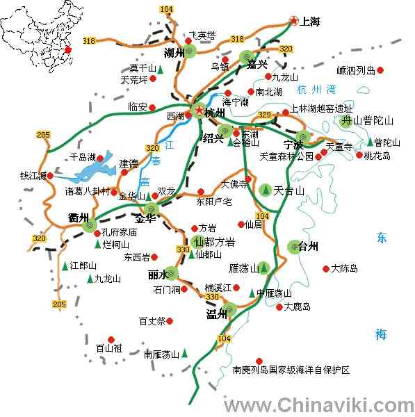 浙江省旅行地図